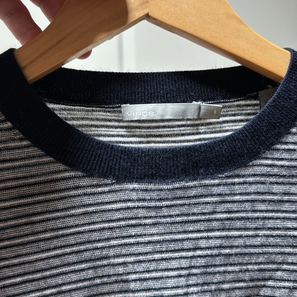 Lightly used Vince navy/white striped wool/cashmere crewneck sweater - Picture 3 of 3
